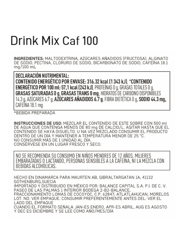 Maurten Drink Mix 320 CAF 100 — tabla nutrimental e ingredientes